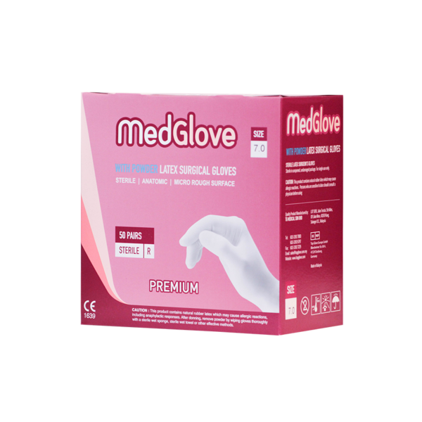 MedGlove Latex cərrahi (premium) pudralı əlcək-steril (qutu yan)