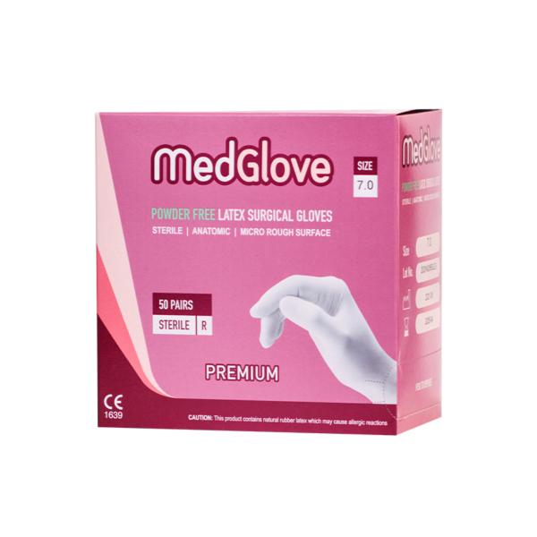 MedGlove Latex cərrahi (premium) pudrasız əlcək-steril (qutu yan)